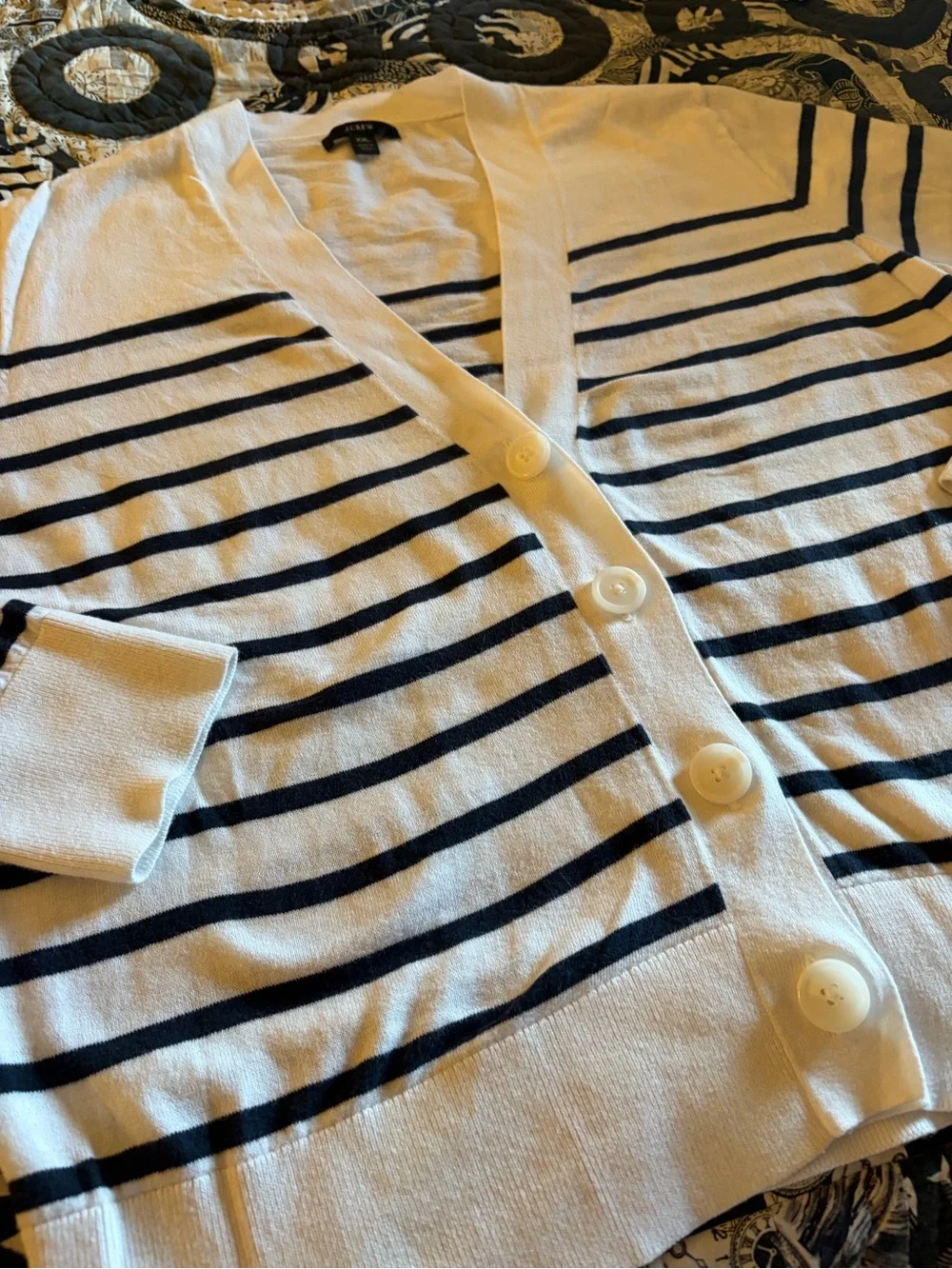 J.Crew Striped Button Front Cardigan Sweater White Navy XXL NWOT